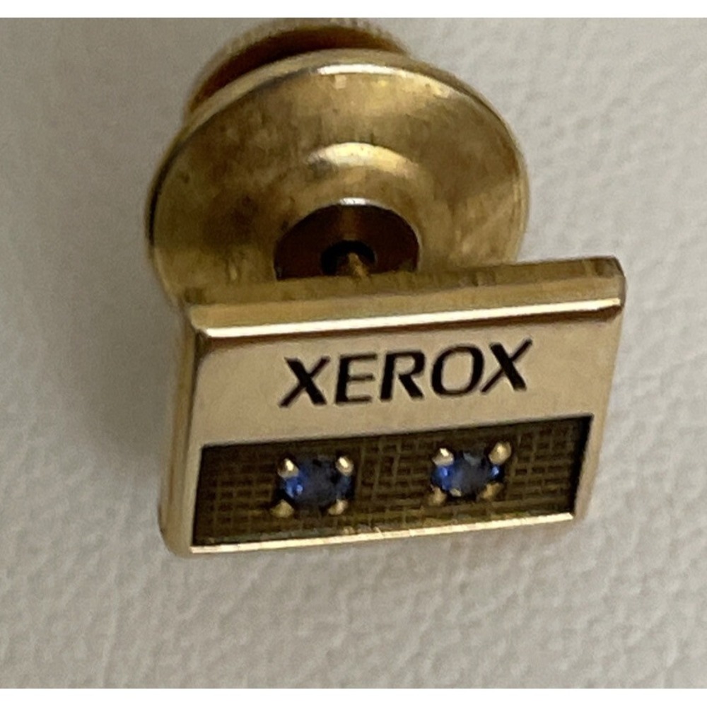 Xerox Lapel Pin Tie Tack Vintage 1/10 10K Gold Filled Blue Stones Gold